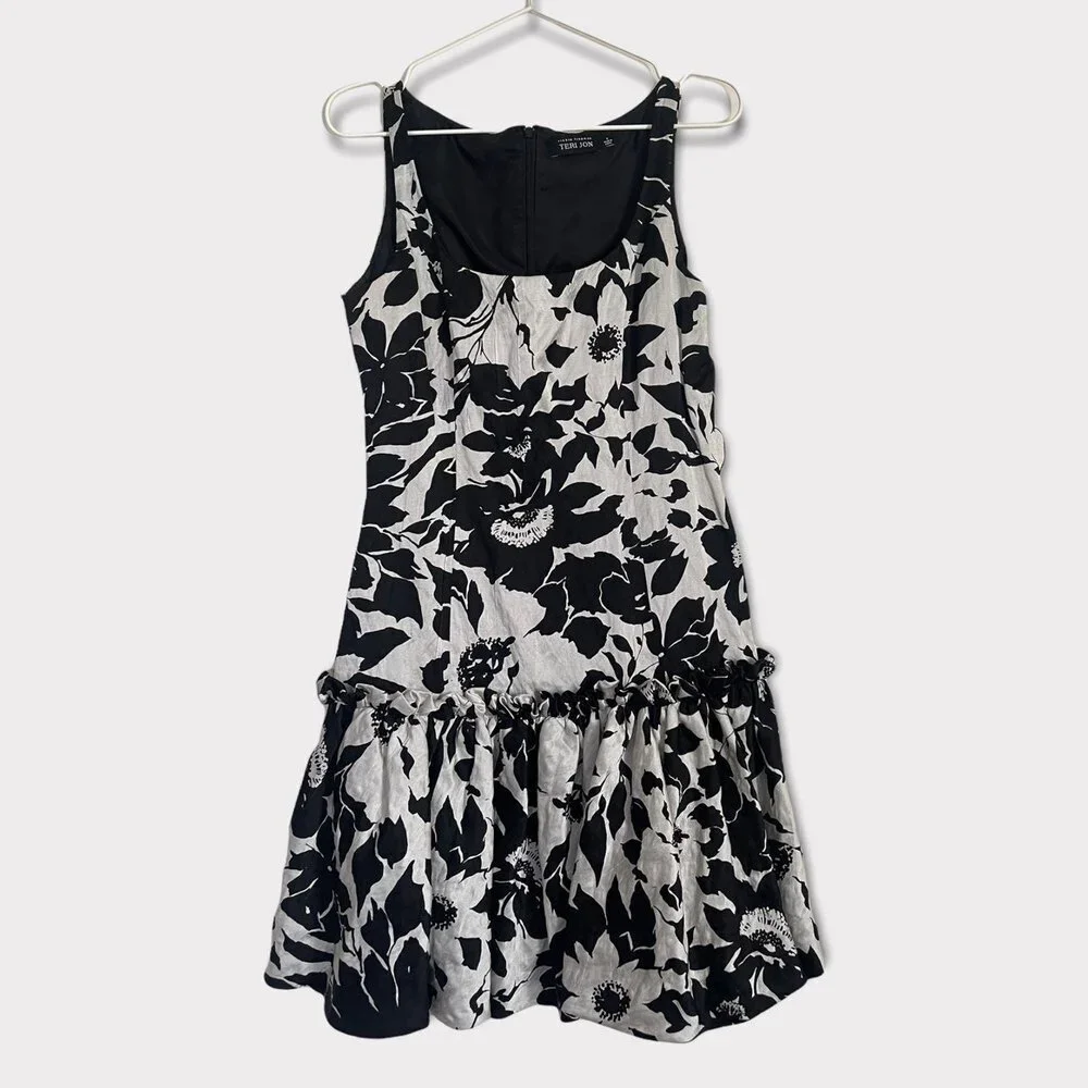 Rickie Freeman for Teri Jon Black & White Ruffle Dress Size 4 - Picture 1 of 9